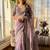 Lavender Color Sequance and Zari Embroidery Work Satin Saree