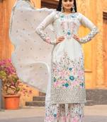 White Embroidery And sequin Work Silk Blend Salwar Suit