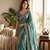Light Teal Color Sequance and Zari Embroidery Work Satin Saree