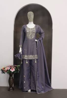 blue simmer silk sharara suits free size stitched upto 42 3