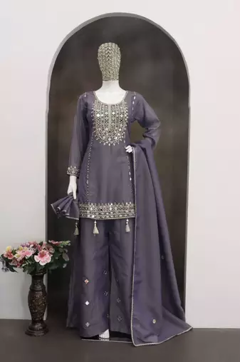 blue simmer silk sharara suits free size stitched upto 42