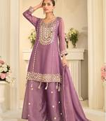Purple simmer silk sharara suits free size stitched upto 42