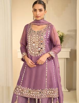 Purple simmer silk sharara suits free size stitched upto 42 2