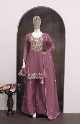 Purple simmer silk sharara suits free size stitched upto 42 3