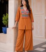 Rust Embroidered Kurta & Palazzo Set