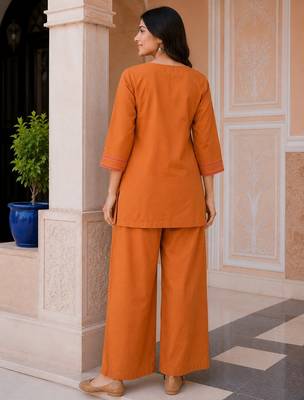 Rust Embroidered Kurta & Palazzo Set 3