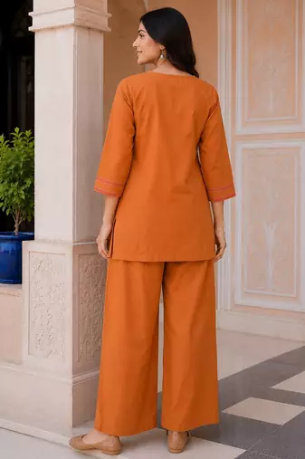 Rust Embroidered Kurta & Palazzo Set