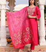 Floral embroidered sequinned pure cotton sequinned kurta Set