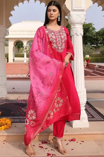 Floral embroidered sequinned pure cotton sequinned kurta Set