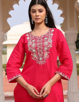 Floral embroidered sequinned pure cotton sequinned kurta Set 3