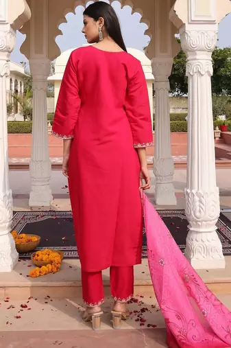 Floral embroidered sequinned pure cotton sequinned kurta Set