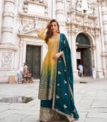 Yellow and blue georgette full stitched sharara suits free size upto 44