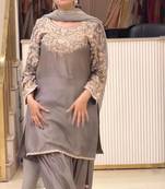 Grey Embroidery and sequin Silk Blend Salwar Suit