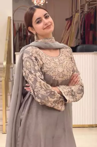 Grey Embroidery and sequin Silk Blend Salwar Suit