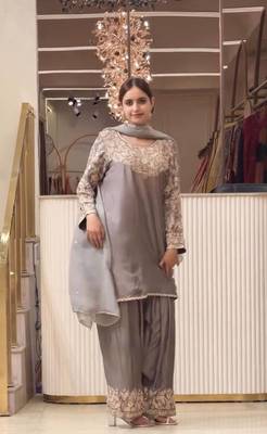 Grey Embroidery and sequin Silk Blend Salwar Suit 4