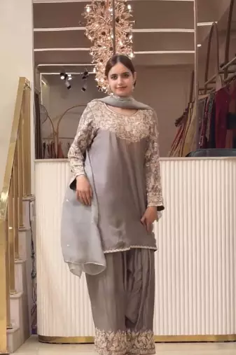 Grey Embroidery and sequin Silk Blend Salwar Suit