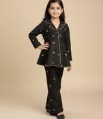 Black embroidered raw silk co ord set