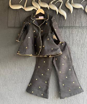 Black embroidered raw silk co ord set 2
