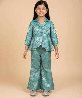 Blue embroidered brocade co ord set 1