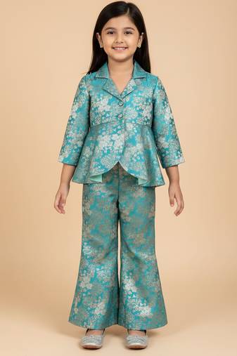 Blue embroidered brocade co ord set