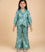 Blue embroidered brocade co ord set