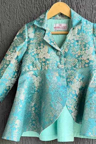Blue embroidered brocade co ord set