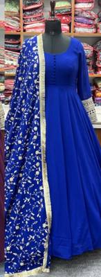 Blue Colour Georgette Fabric Fully Flair Stitched 3 Piece Long Stitched Gown 8