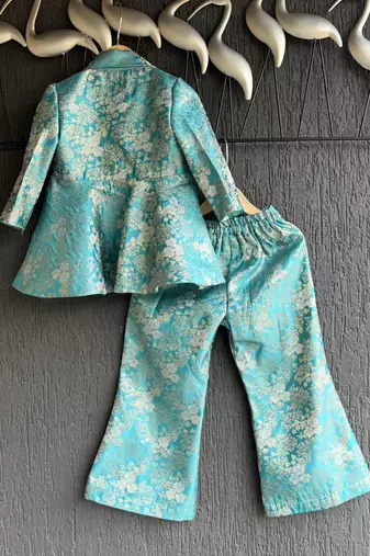 Blue embroidered brocade co ord set