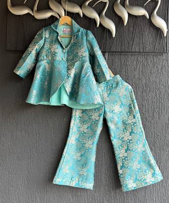 Blue embroidered brocade co ord set 4