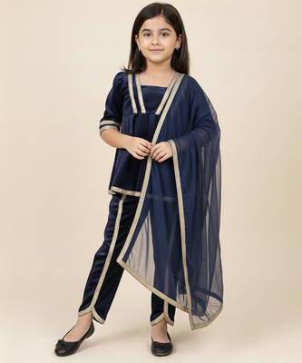 Navy Blue embroidered velvet kurti set 1