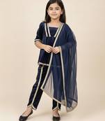 Navy Blue embroidered velvet kurti set