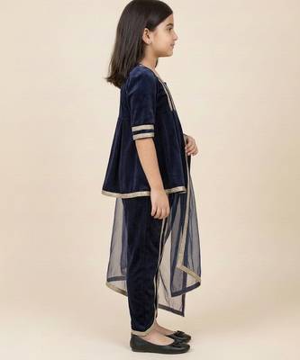 Navy Blue embroidered velvet kurti set 2