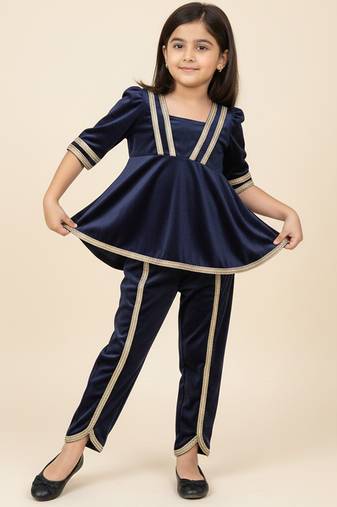 Navy Blue embroidered velvet co ord set