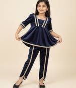 Navy Blue embroidered velvet co ord set