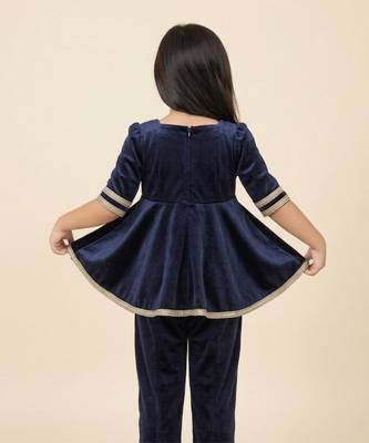 Navy Blue embroidered velvet co ord set 2