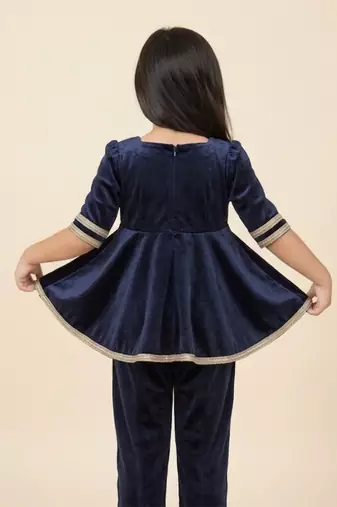 Navy Blue embroidered velvet co ord set