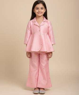 Pink embroidered raw silk co ord set 1