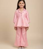 Pink embroidered raw silk co ord set