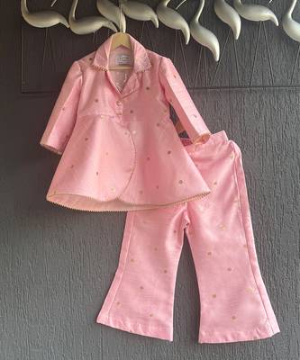 Pink embroidered raw silk co ord set 2