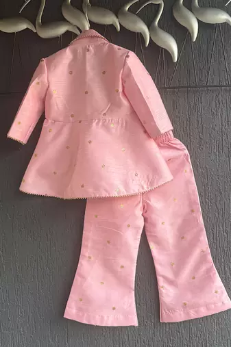 Pink embroidered raw silk co ord set