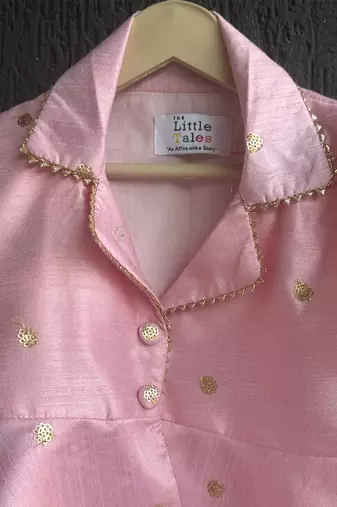 Pink embroidered raw silk co ord set