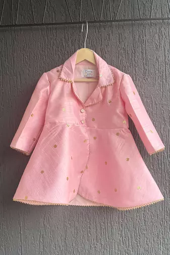 Pink embroidered raw silk co ord set