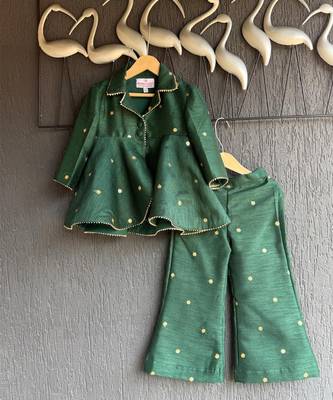 Bottle green embroidered raw silk co ord set 2