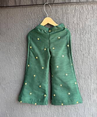 Bottle green embroidered raw silk co ord set 3