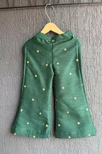 Bottle green embroidered raw silk co ord set
