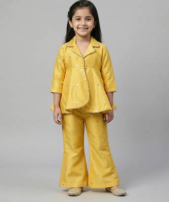 Yellow embroidered raw silk co ord set 1