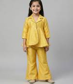 Yellow embroidered raw silk co ord set