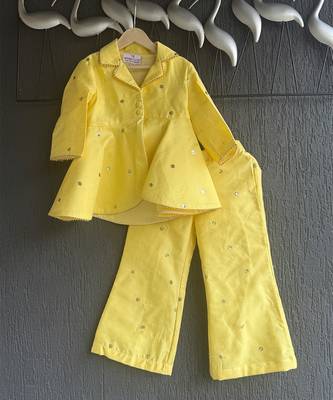 Yellow embroidered raw silk co ord set 2