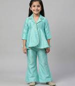 Powder blue embroidered raw silk co ord set