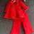 Red embroidered raw silk co ord set